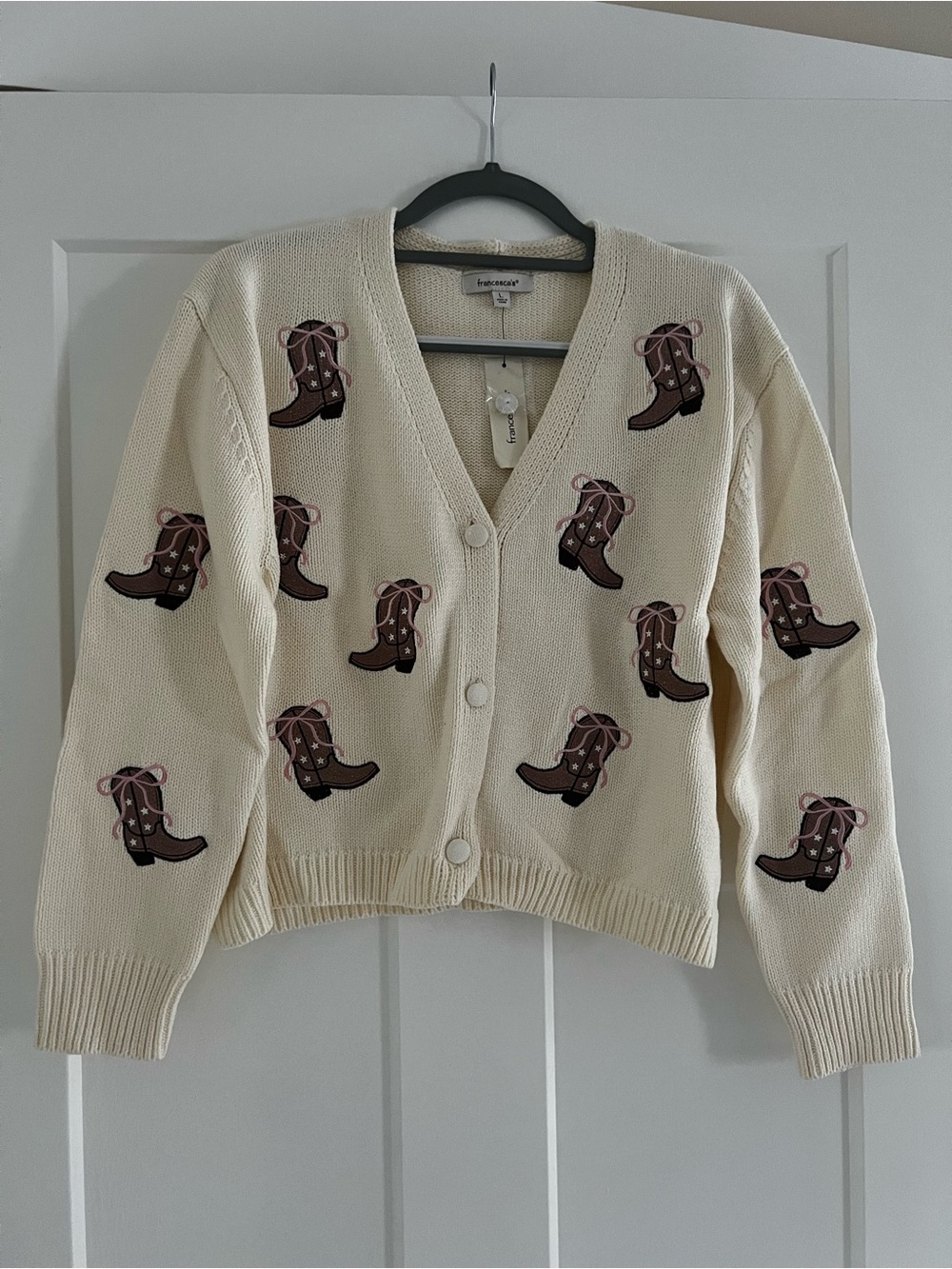 NWT Francesca’s Cowgirl Boot Sweater